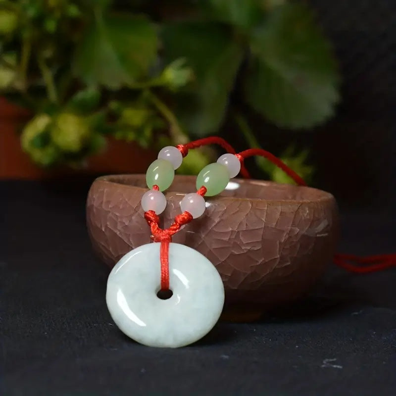 Peace Healing Crystal Jadeite,Circle Coi Stone Pendant