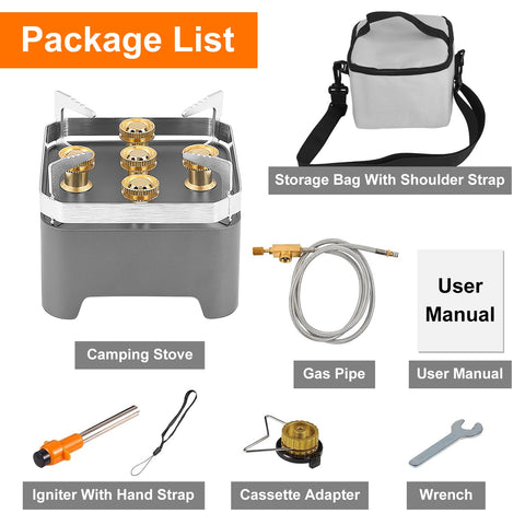 12000W Portable Camping Stove with Igniter – Windproof Backpacking Burner with Carry Case & Cassette Adapter