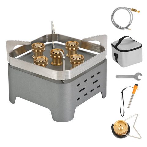 12000W Portable Camping Stove with Igniter – Windproof Backpacking Burner with Carry Case & Cassette Adapter