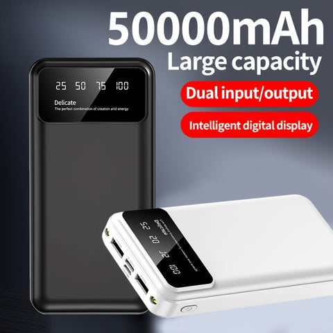 50000mAh Large-Capacity Power Bank – Portable Emergency Charger with LED Indicator, Flashlight, Outdoor Travel Backup Battery for Phones & Electronics