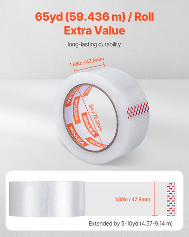 Clear Packing Tape, 3 Inches Core, 18 Rolls
