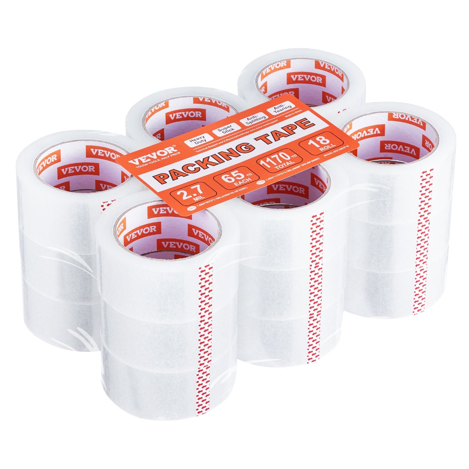 Clear Packing Tape, 3 Inches Core, 18 Rolls