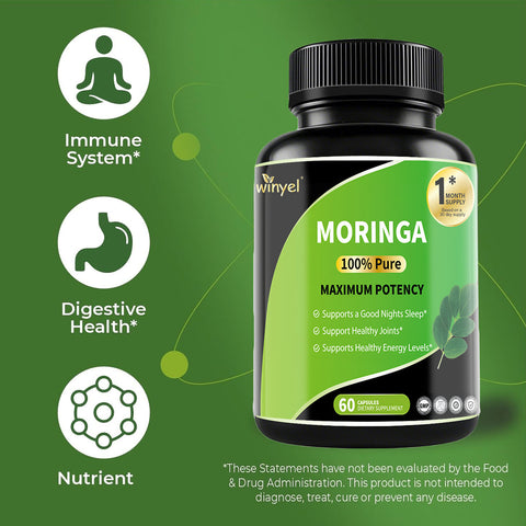 Pure Moringa Capsules - High Potency,With Essential Vitamins & Amino Acids - 60 Capsules