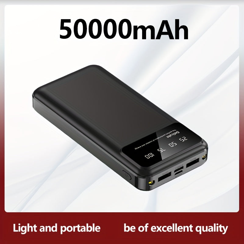 50000mAh Large-Capacity Power Bank – Portable Emergency Charger with LED Indicator, Flashlight, Outdoor Travel Backup Battery for Phones & Electronics