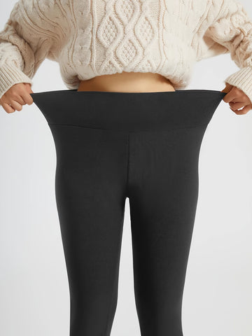 High-Waisted Fleece-Lined Thermal Leggings – Stretchy Winter Yoga & Running Pants, Warm Black Activewear