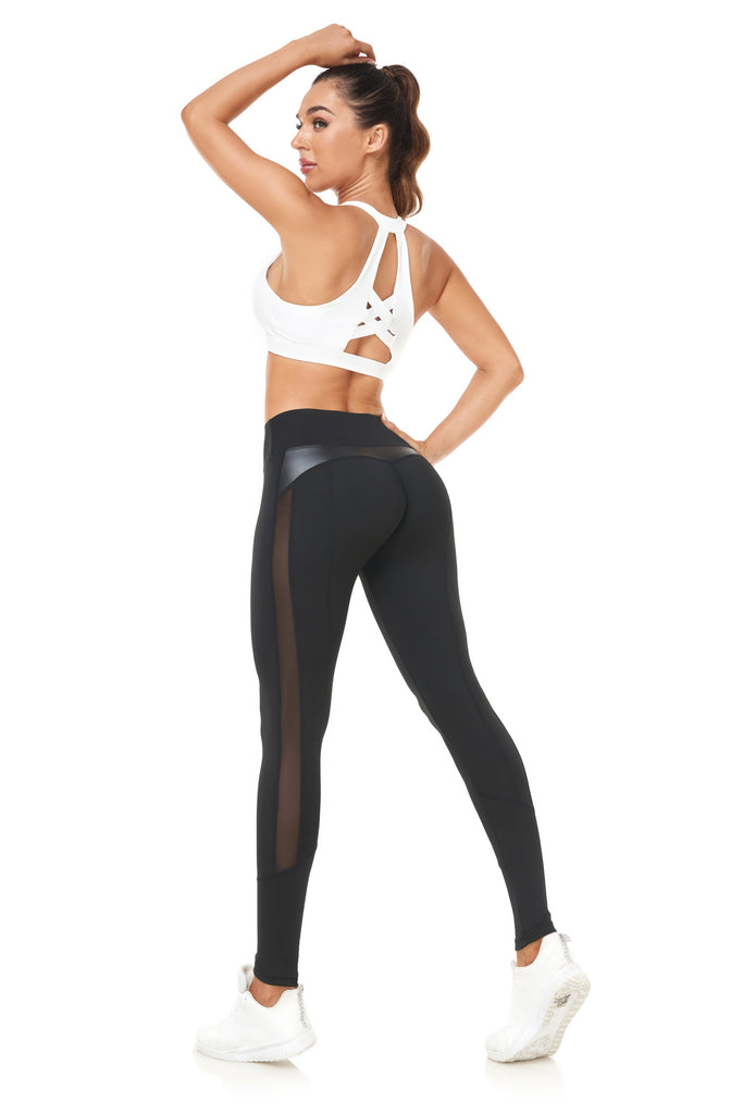 Quick-Dry Stretch Yoga Pants with Mesh Panels, Tummy Control Athletic Workout Tights