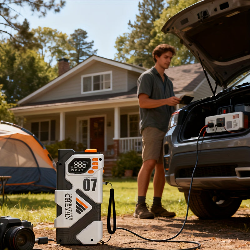Ultra-High-Capacity 4-in-1 Car Emergency Power Bank – Jump Starter, Tire Inflator, Fast Charger & Portable Light for Gas/Diesel Vehicles