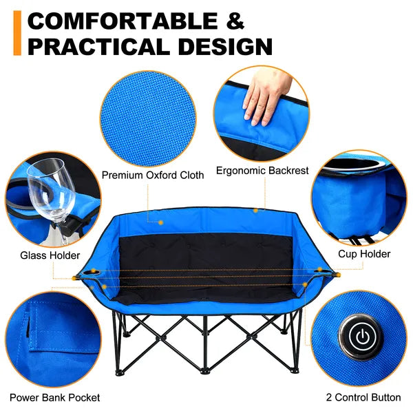 Oversized Heated Camping Chair with 3 Heat Levels – Portable Folding Moon Saucer Patio Lounge Chair