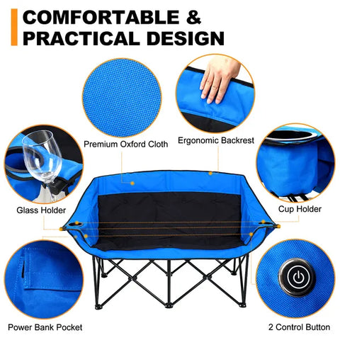 Oversized Heated Camping Chair with 3 Heat Levels – Portable Folding Moon Saucer Patio Lounge Chair