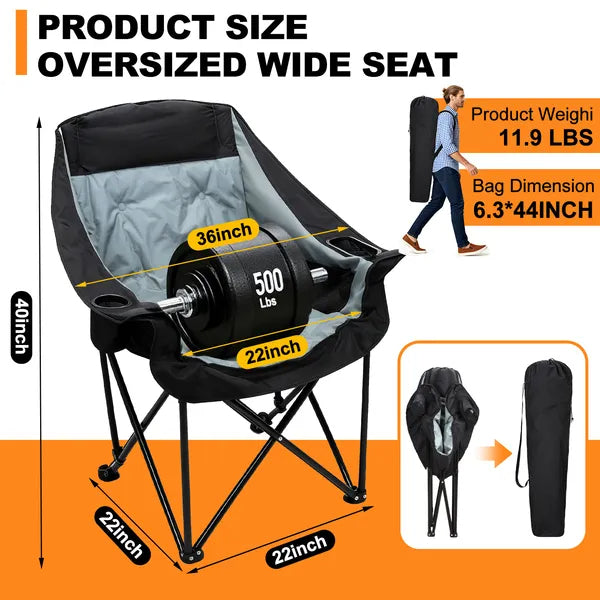 Oversized Heated Camping Chair with 3 Heat Levels – Portable Folding Moon Saucer Patio Lounge Chair