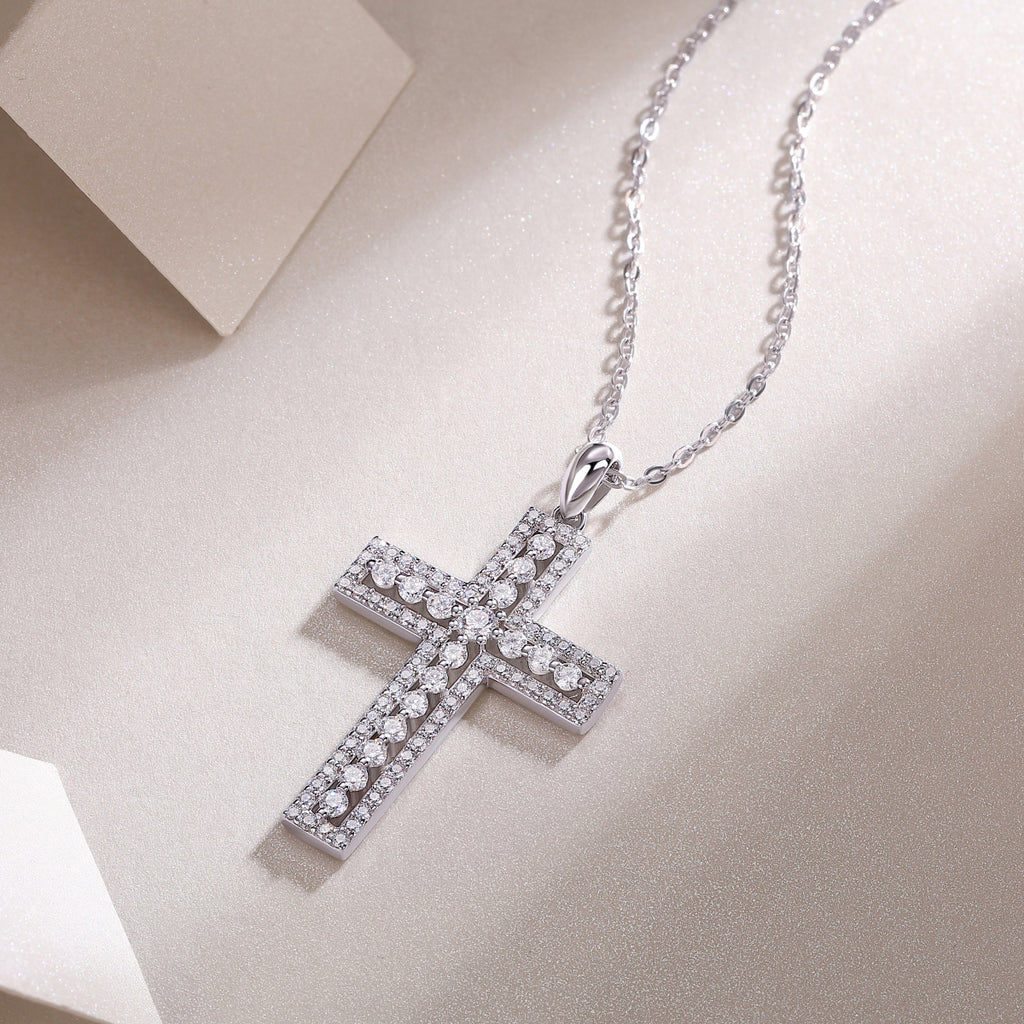 Luxury Faith-Inspired Moissanite Cross Necklace – Sterling Silver
