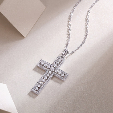 Luxury Faith-Inspired Moissanite Cross Necklace – Sterling Silver