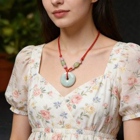 Peace Healing Crystal Jadeite,Circle Coi Stone Pendant