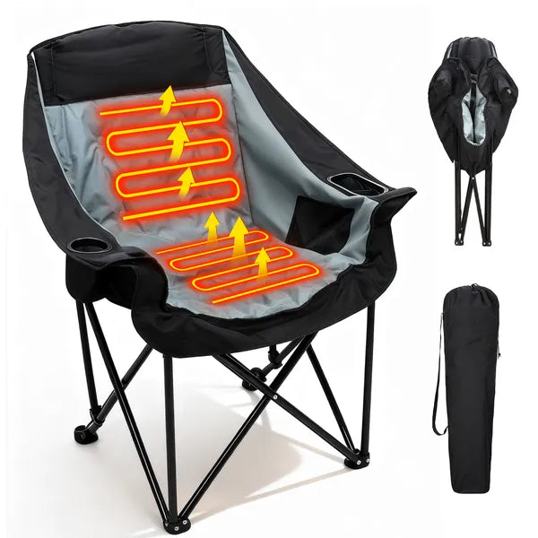 Oversized Heated Camping Chair with 3 Heat Levels – Portable Folding Moon Saucer Patio Lounge Chair