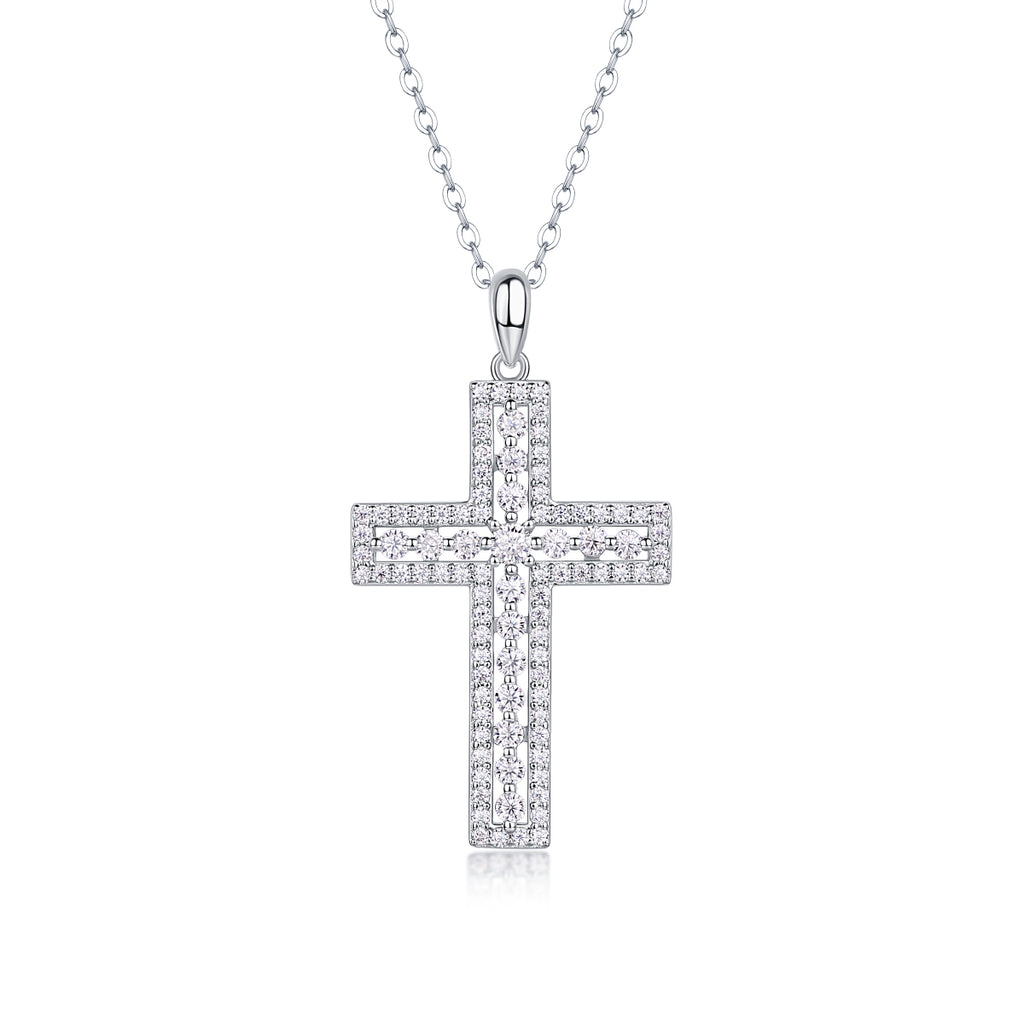 Luxury Faith-Inspired Moissanite Cross Necklace – Sterling Silver