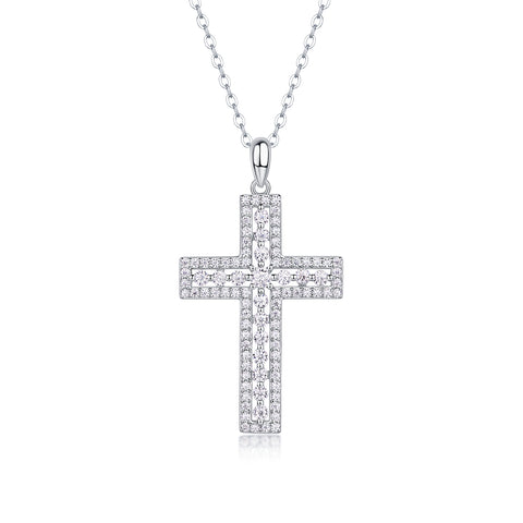 Luxury Faith-Inspired Moissanite Cross Necklace – Sterling Silver