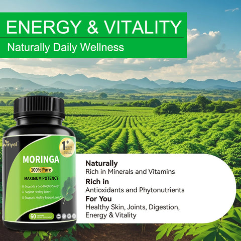 Pure Moringa Capsules - High Potency,With Essential Vitamins & Amino Acids - 60 Capsules