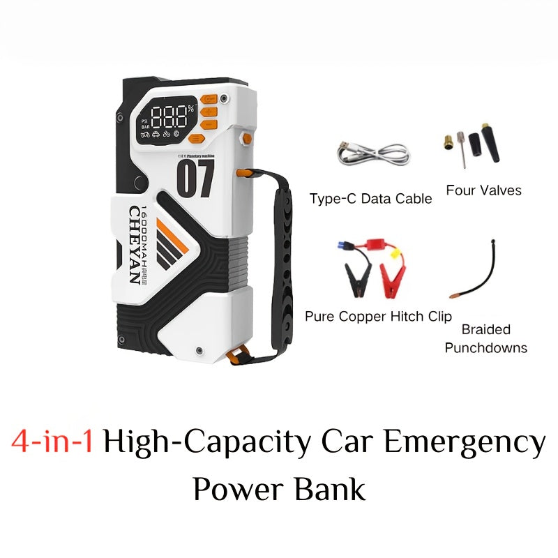 Ultra-High-Capacity 4-in-1 Car Emergency Power Bank – Jump Starter, Tire Inflator, Fast Charger & Portable Light for Gas/Diesel Vehicles