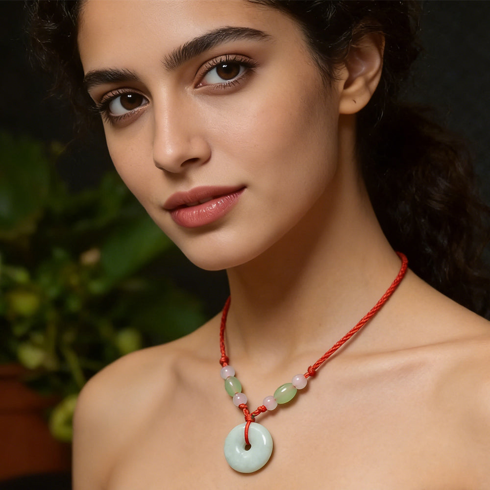 Peace Healing Crystal Jadeite,Circle Coi Stone Pendant