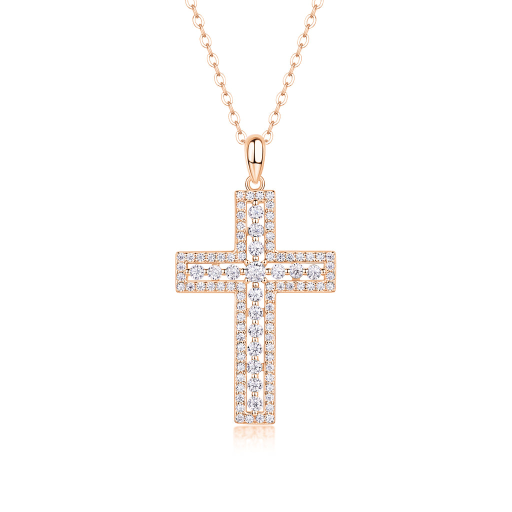 Luxury Faith-Inspired Moissanite Cross Necklace – Sterling Silver