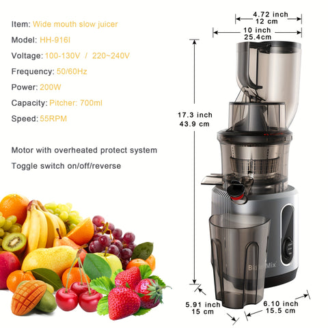 Juicer – Single  Cold Press Juicer for Nutrient-Rich Fruit & Vegetable Juice, BPA-Free, Easy to Clean