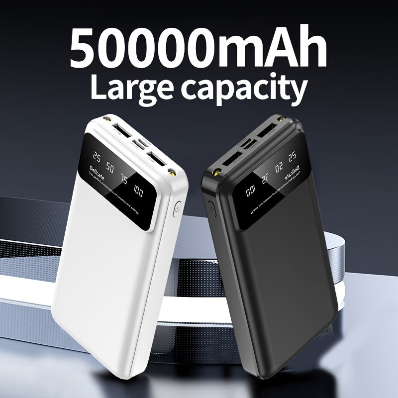 50000mAh Large-Capacity Power Bank – Portable Emergency Charger with LED Indicator, Flashlight, Outdoor Travel Backup Battery for Phones & Electronics