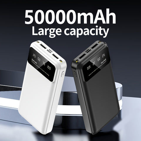 50000mAh Large-Capacity Power Bank – Portable Emergency Charger with LED Indicator, Flashlight, Outdoor Travel Backup Battery for Phones & Electronics