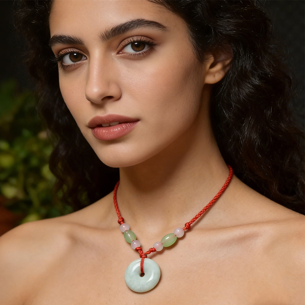 Peace Healing Crystal Jadeite,Circle Coi Stone Pendant