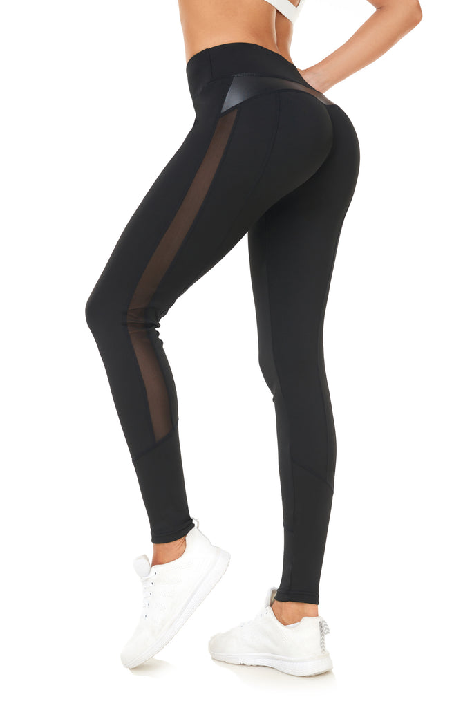 Quick-Dry Stretch Yoga Pants with Mesh Panels, Tummy Control Athletic Workout Tights
