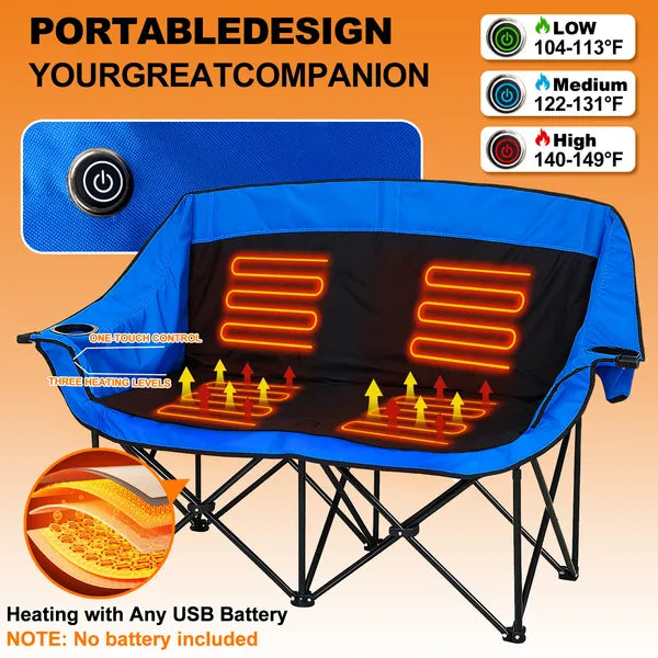 Oversized Heated Camping Chair with 3 Heat Levels – Portable Folding Moon Saucer Patio Lounge Chair