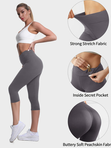 High-Waist Tummy Control Yoga Pants with Pockets, 4-Way Stretch Black Workout Tights