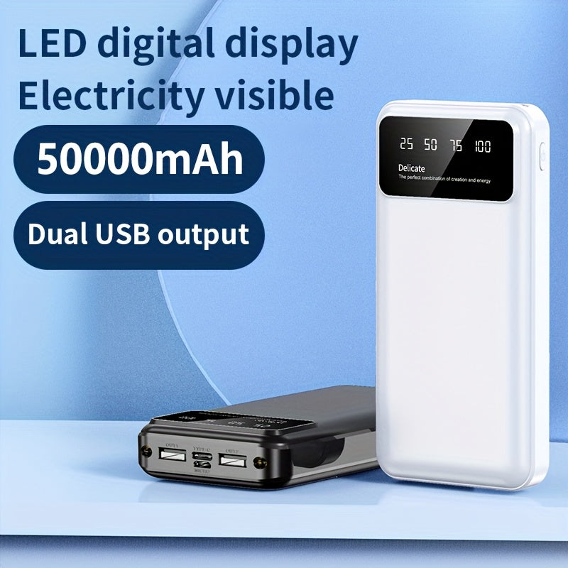 50000mAh Large-Capacity Power Bank – Portable Emergency Charger with LED Indicator, Flashlight, Outdoor Travel Backup Battery for Phones & Electronics