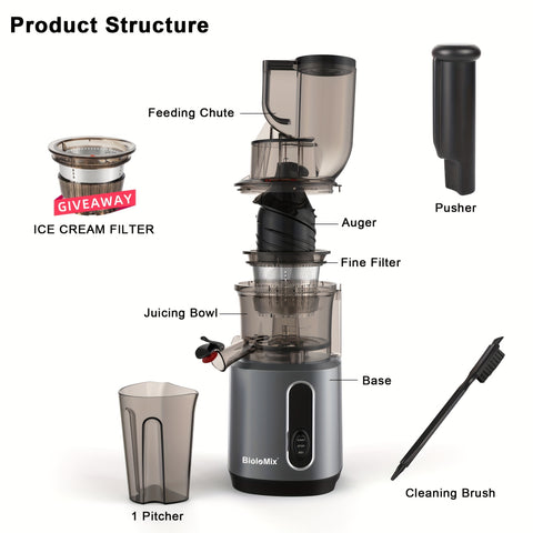 Juicer – Single  Cold Press Juicer for Nutrient-Rich Fruit & Vegetable Juice, BPA-Free, Easy to Clean