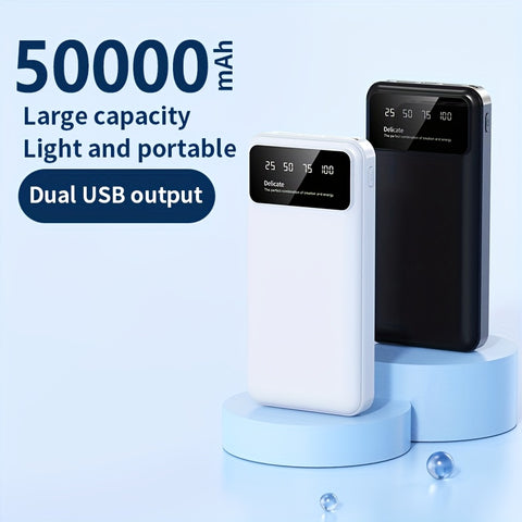 50000mAh Large-Capacity Power Bank – Portable Emergency Charger with LED Indicator, Flashlight, Outdoor Travel Backup Battery for Phones & Electronics