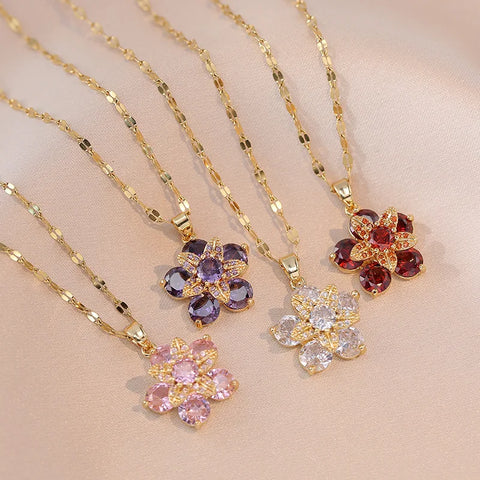 Luxury Gold Plated Flower Pendant Choker with Rotating Design