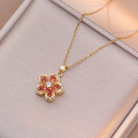 Luxury Gold Plated Flower Pendant Choker with Rotating Design