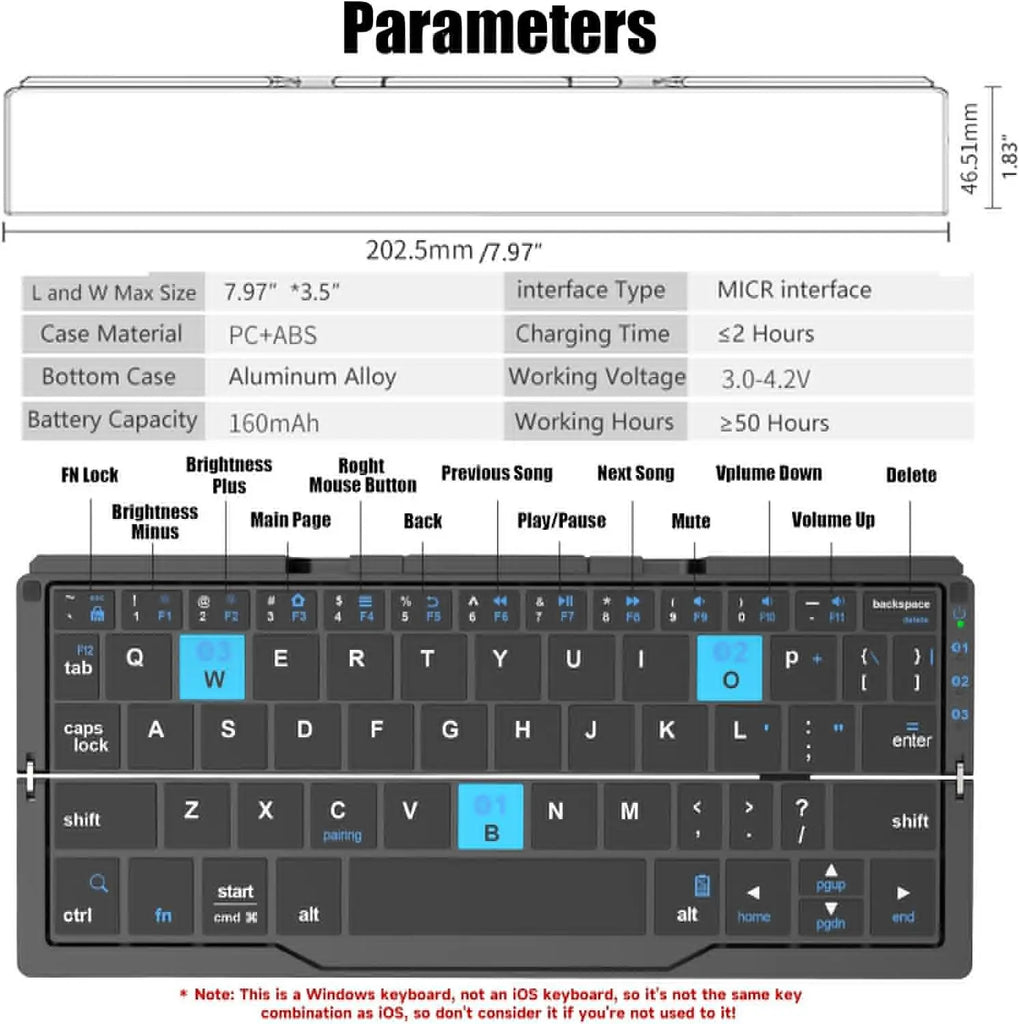Foldable Pocket Keyboard with Stand – Rechargeable Wireless Keyboard for Phones & iPad
