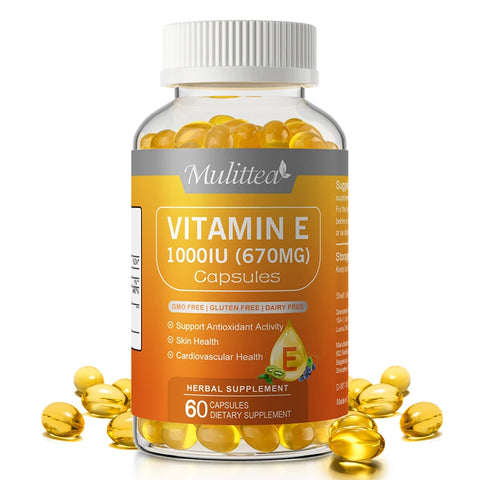Mulittea Vitamin E 1000 IU Capsules – Single-Use Serum for Skin & Heart Health, 120ct