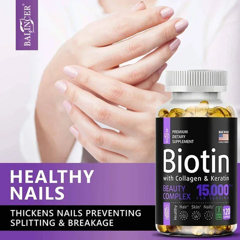 Biotin Hair, Skin & Nails Supplement – 15,000 mcg with Collagen, Keratin & Vitamins, Joint Support