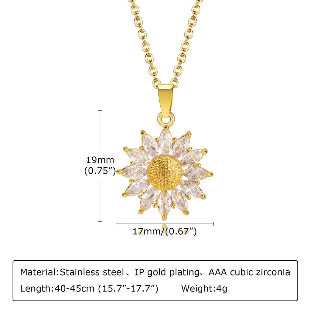 18K Gold Plated Sunflower Necklace – Waterproof Stainless Steel Pendant