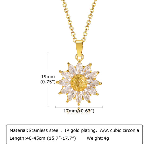 18K Gold Plated Sunflower Necklace – Waterproof Stainless Steel Pendant