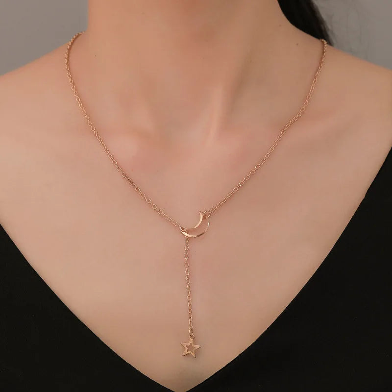 Gold Moon & Star Choker Necklace