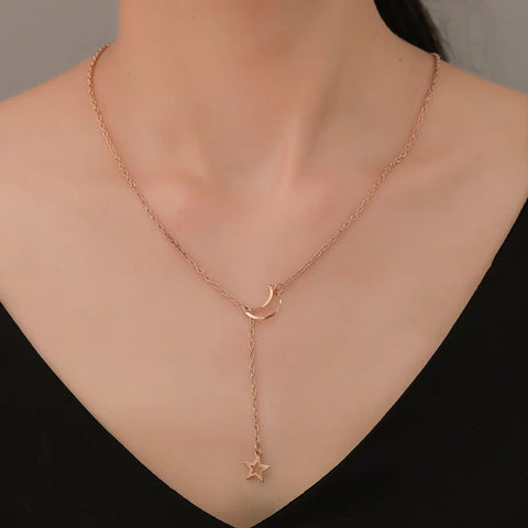 Gold Moon & Star Choker Necklace