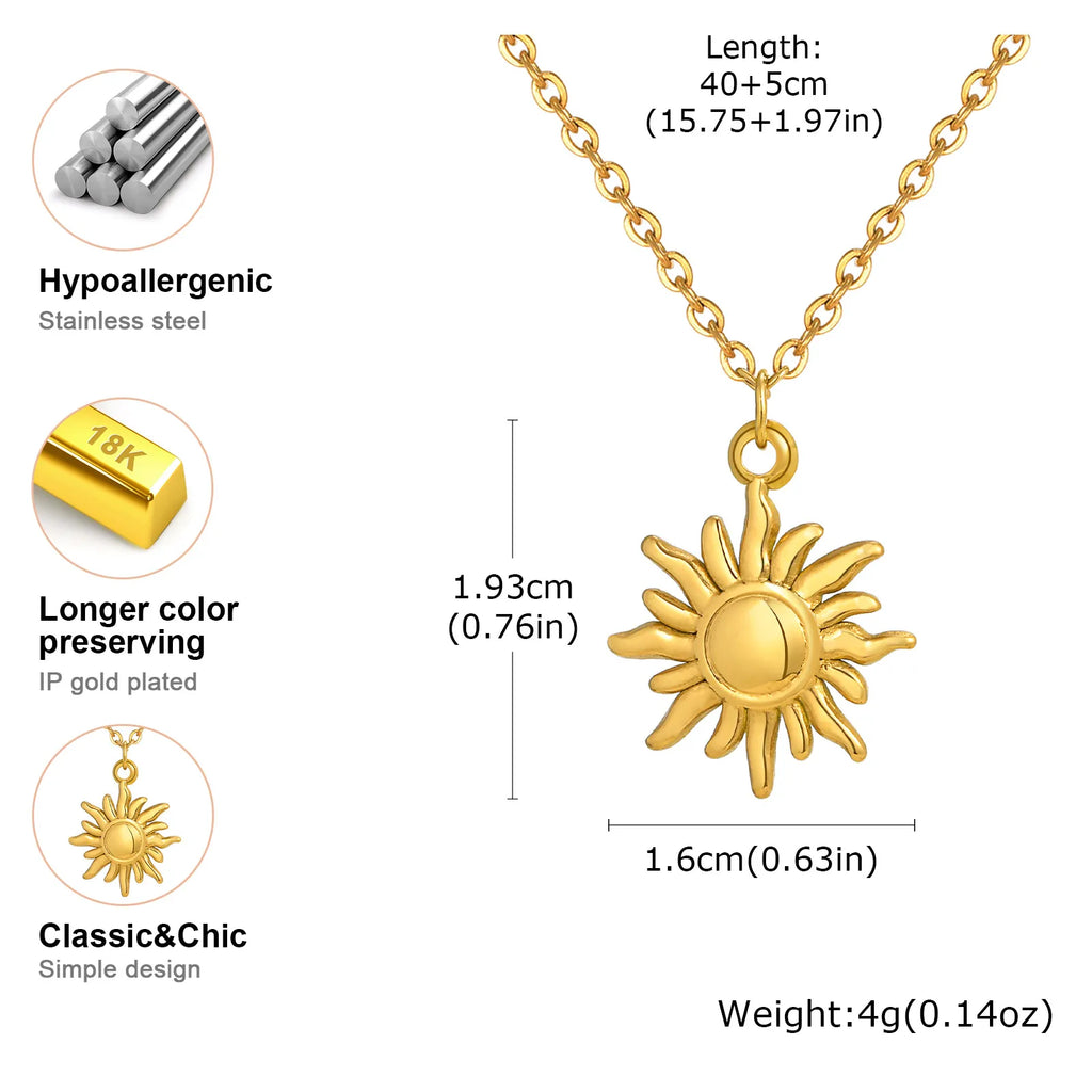 18K Gold Plated Sunflower Necklace – Waterproof Stainless Steel Pendant