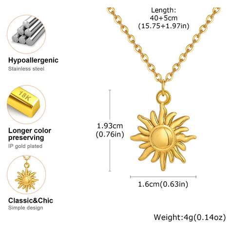 18K Gold Plated Sunflower Necklace – Waterproof Stainless Steel Pendant
