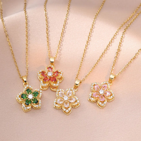 Luxury Gold Plated Flower Pendant Choker with Rotating Design
