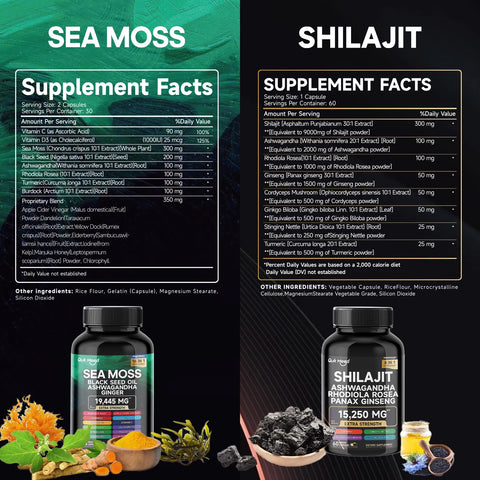 Herbal Sea Moss & Shilajit Capsules – 120-Count Blend with Ashwagandha, Turmeric & More