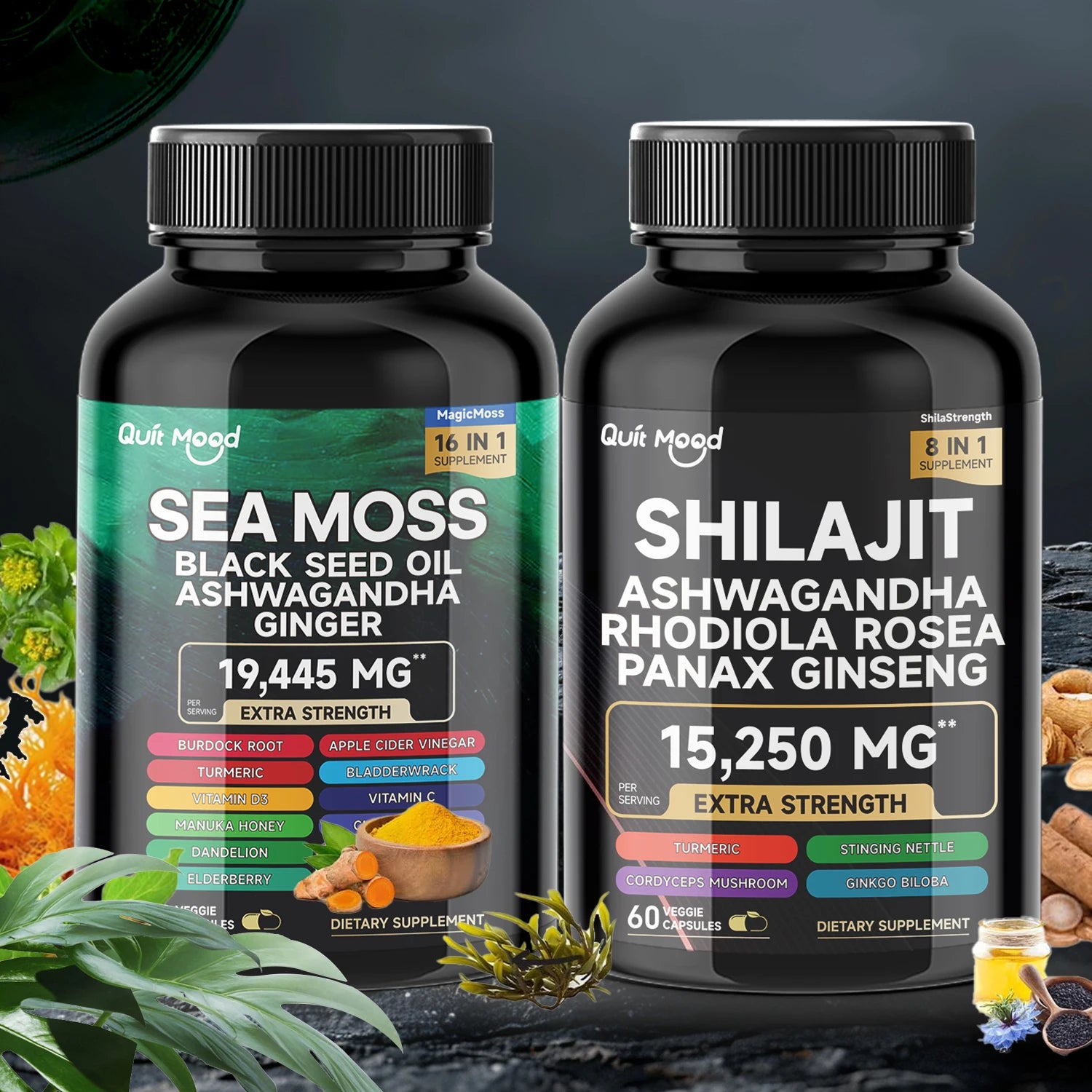 Herbal Sea Moss & Shilajit Capsules – 120-Count Blend with Ashwagandha, Turmeric & More