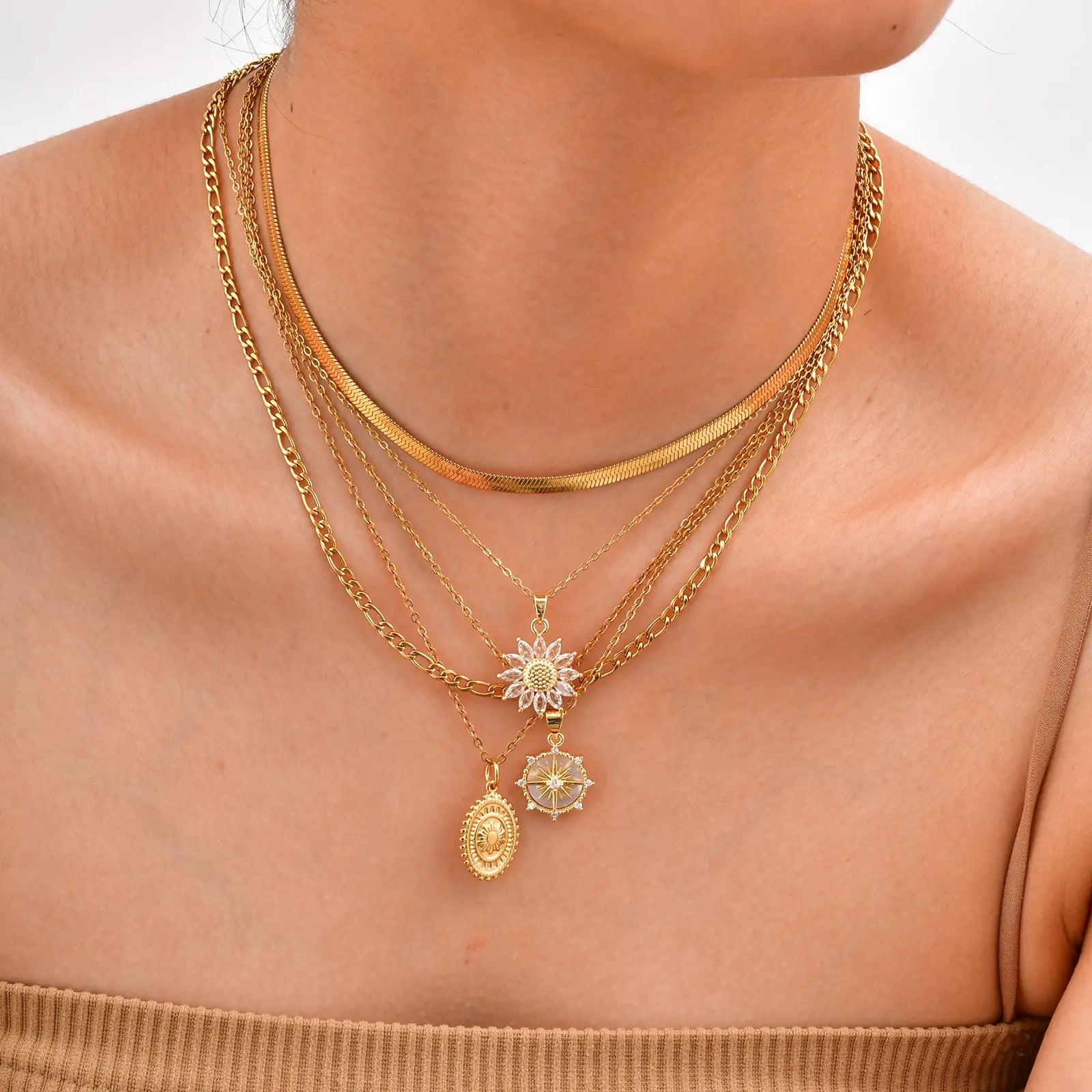 18K Gold Plated Sunflower Necklace – Waterproof Stainless Steel Pendant