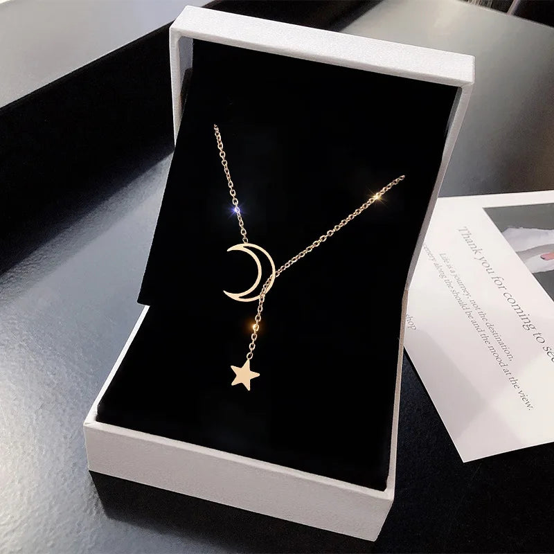 Gold Moon & Star Choker Necklace